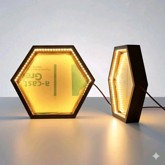 Hexagon LED Teakwood Frame - 10 * 10 * 1 inches