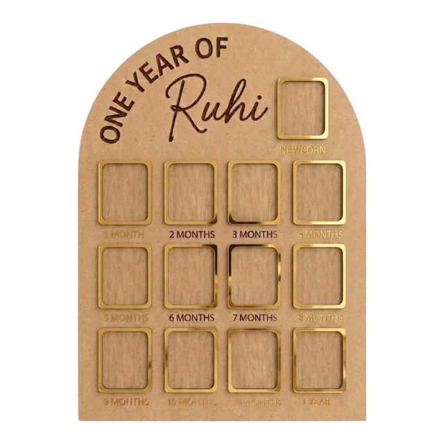 Baby Birthday Frame With 13 Photo - Gold, 18 * 13 inches