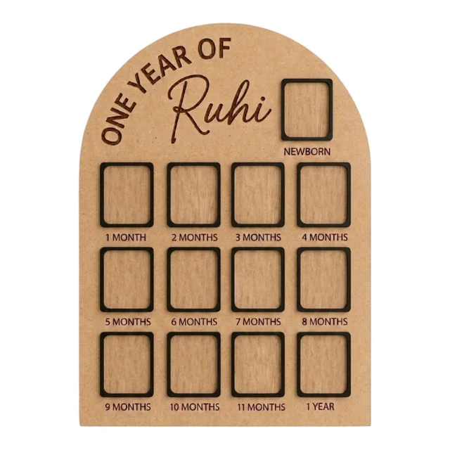 Baby Birthday Frame With 13 Photo - Gold, 24 * 18 inches