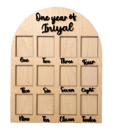 Baby Birthday Berch Wood Frame With 12 Photo - white, 18 * 13 inches
