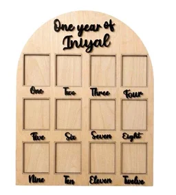 Baby Birthday Berch Wood Frame With 12 Photo - white, 18 * 13 inches