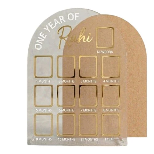 Acrylic base Baby Birthday Frame With 13 Photo - Gold, 18 * 13 inches
