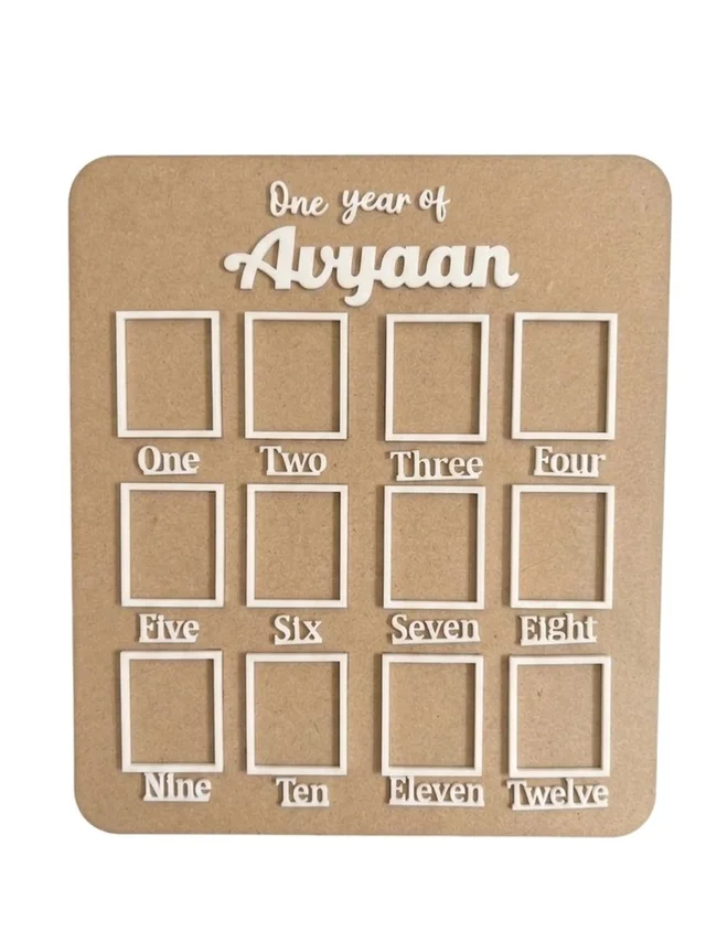 Baby Birthday Frame With 12 Photo - MDF, 18 * 13 inches