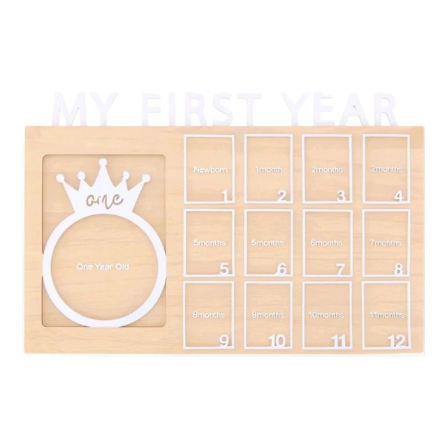 Baby Birthday Berch Wood Frame With 13 Photo - black, 18 * 13 inches