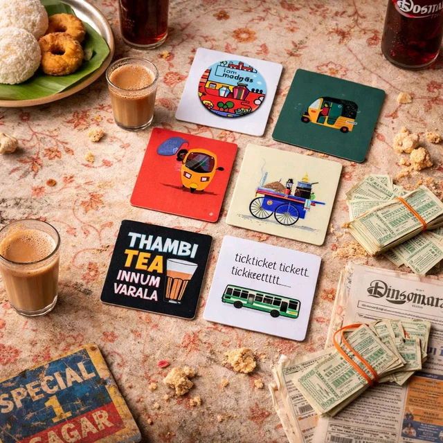 Premium Acrylic Tea Coasters UV Printed Set of 6 with Stand | Chennai
