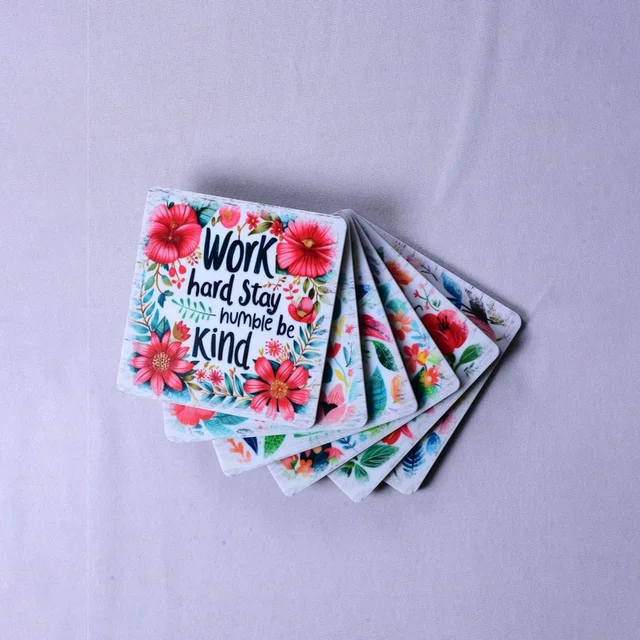 Premium Acrylic Tea Coasters UV Printed Set of 6 with Stand | Motivational Quotes