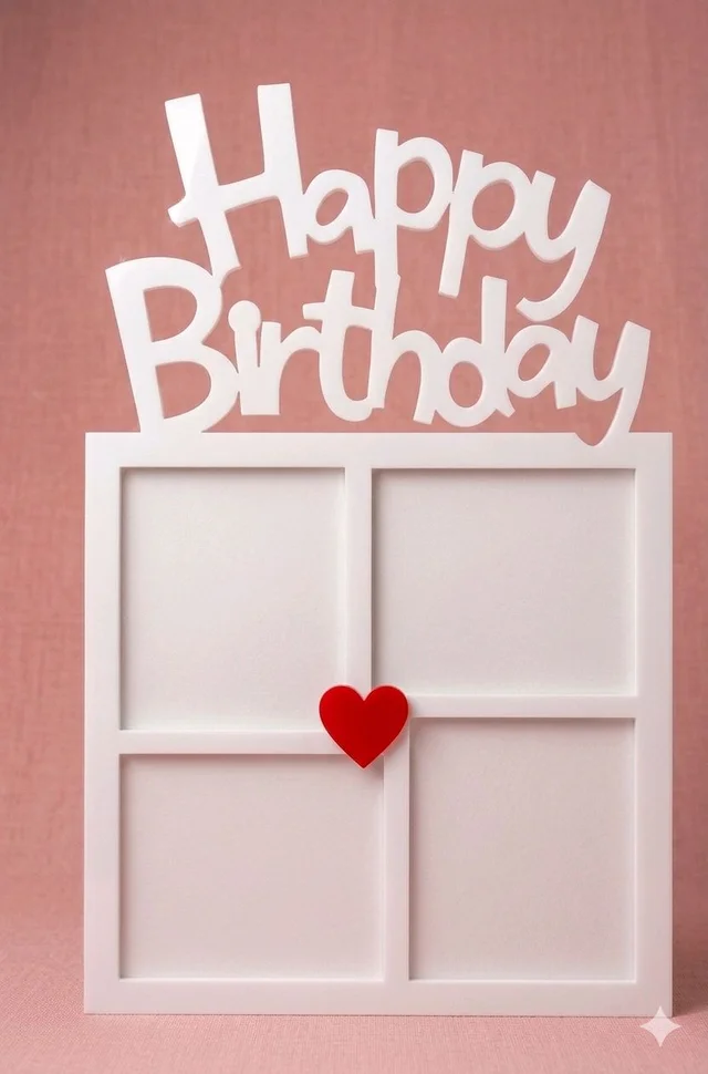 Happy Birthday Double Layer White Acrylic Photo Fridge Magnet - 25 pieces