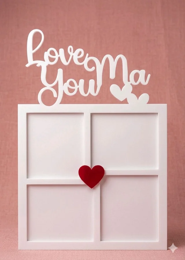Love you Ma Double Layer White Acrylic Photo Fridge Magnet - 2 pieces