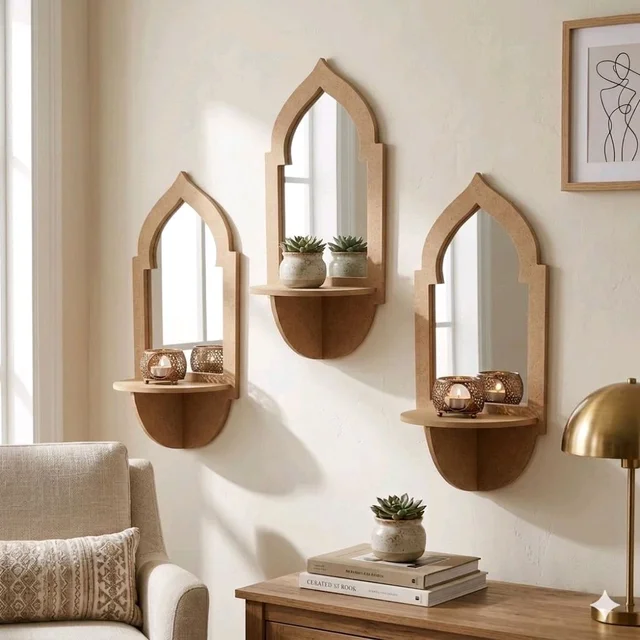 Jharokha Wall Shelf / Diya Stand / Floating Shelf - 8 * 3.75 * 2.5 inches, 1 pair, without mirror