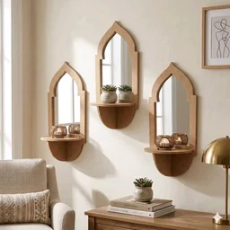 Jharokha Wall Shelf / Diya Stand / Floating Shelf - 12 * 5 * 3 inches, 1 pair, without mirror