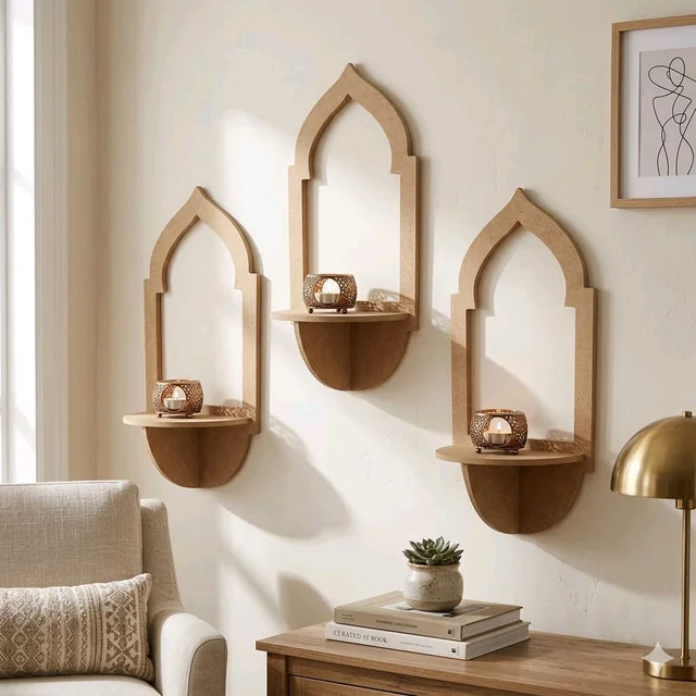 Jharokha Wall Shelf / Diya Stand / Floating Shelf - 12 * 5 * 3 inches, 1 pair, without mirror