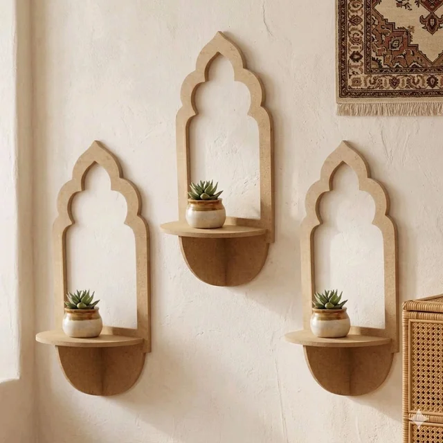 Jharokha Wall Shelf / Diya Stand / Floating Shelf - 12 * 5 * 3 inches, 1 pair, without mirror