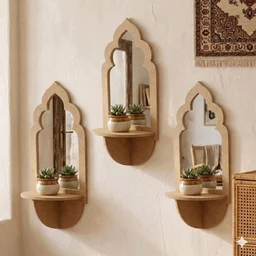 Jharokha Wall Shelf / Diya Stand / Floating Shelf - 12 * 5 * 3 inches, 1 pair, without mirror