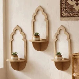 Jharokha Wall Shelf / Diya Stand / Floating Shelf - 18 * 9 * 3 inches, 1 pair, with mirror