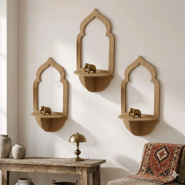 Jharokha Wall Shelf / Diya Stand / Floating Shelf - 8 * 3.75 * 2.5 inches, 1 pair, without mirror