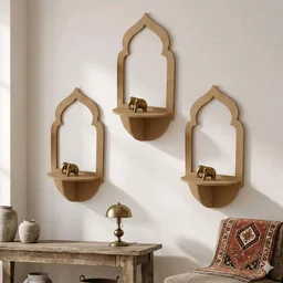Jharokha Wall Shelf / Diya Stand / Floating Shelf - 18 * 9 * 3 inches, 1 pair, with mirror