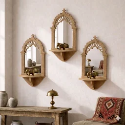 Jharokha Wall Shelf / Diya Stand / Floating Shelf - 18 * 9 * 3 inches, 1 pair, without mirror