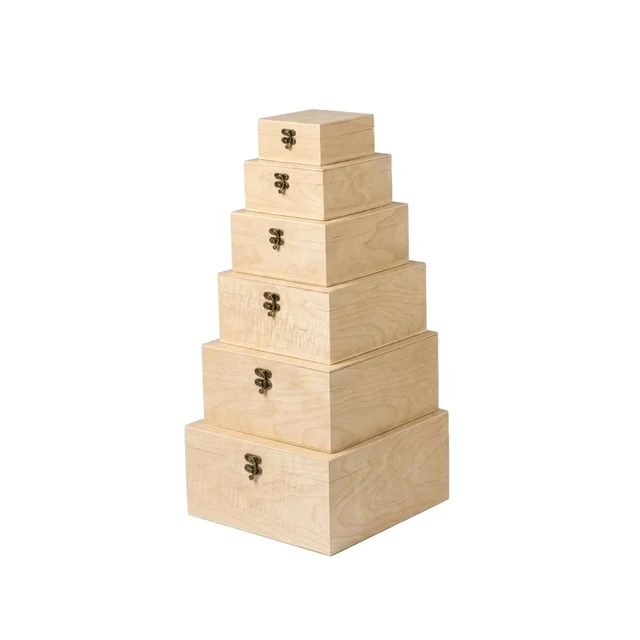 Square Wood Box - set of 6