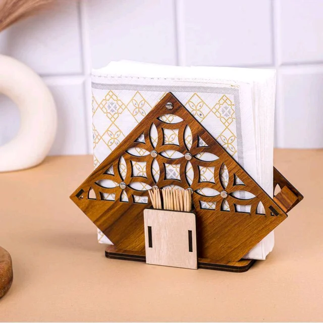 Laser Cut Napkin / Tissue Holder With Toothpick Holder
