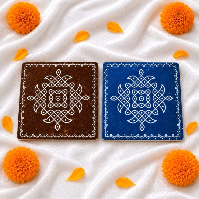 Printed Squre Acrylic Kolam Coasters - chocolate, 4 pcs