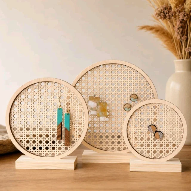 Rattan Earrings / Jewellery Display Stand-Set Of 3