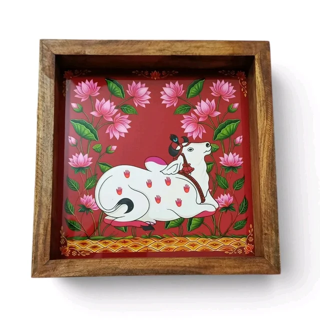 Teakwood Wall Frames - Pichwai Cow Theme - 10 * 10 * 0.5 inches, 5 pieces