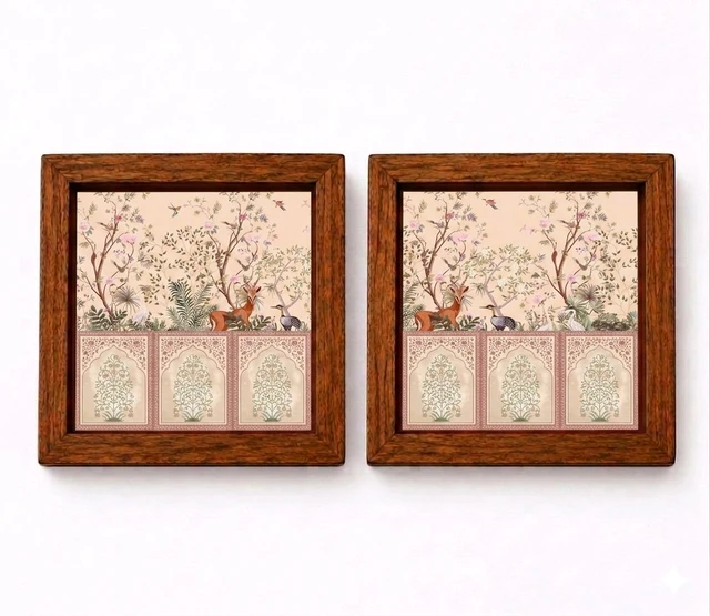 Teakwood Coasters / Mini Wall Mounting Frames-Set Of 4 Pieces Garden Theme Theme - 4 pieces