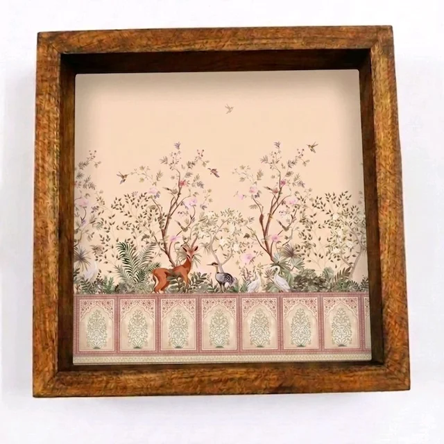 Teakwood Wall Frames - 5 Pieces -Garden Theme - 8 * 8 * 0.5 inches, 5 pieces
