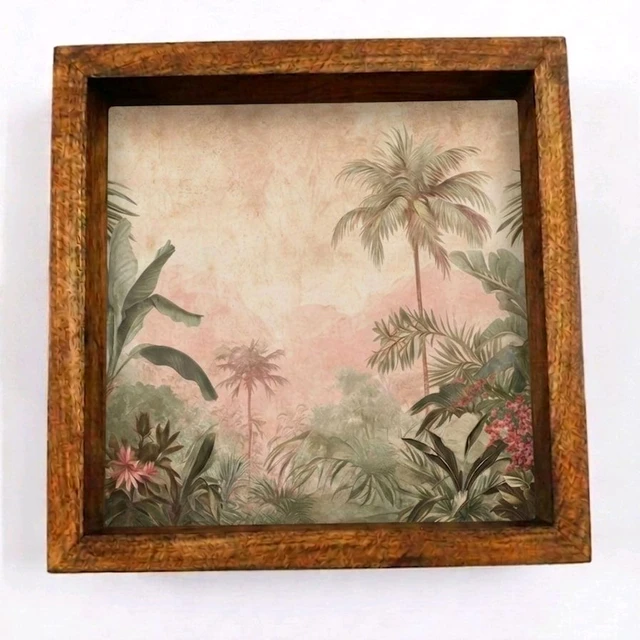Teakwood Wall Frames -5 Pieces -Tropical Forest Theme - 6 * 6 * 0.5 inches, 5 pieces