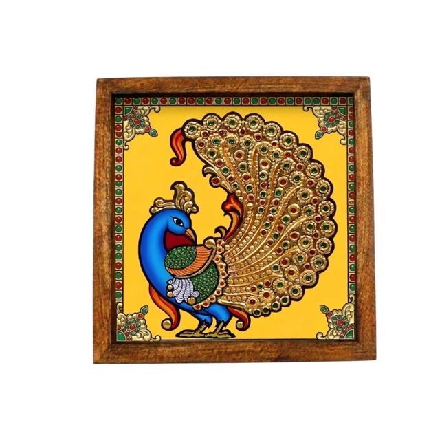 Teakwood Wall Frames -5 Pieces -Peacock Theme - 8 * 8 * 0.5 inches, 5 pieces