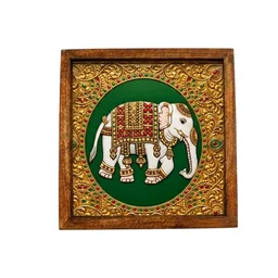 Teakwood Wall Frames - 5 Pieces -Tanjore Elephant Theme - red, 8 * 8 * 0.5 inches, 5 pieces