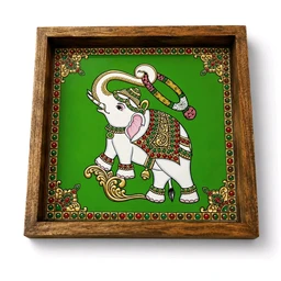 Teakwood Wall Frames - Tanjore Elephant Theme - red, 6 * 6 * 0.5 inches, 5 pieces