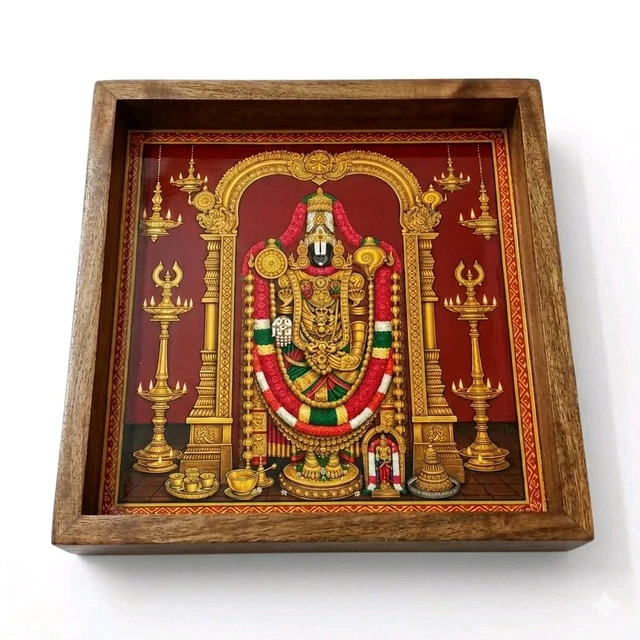 Teakwood Wall Frames - Lord Venkateshwara / Balaji God - 8 * 8 * 0.5 inches, 5 pieces