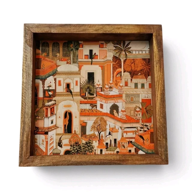 Teakwood Wall Frames - 5 Pieces - Rajasthani Pichwai Haveli / Mandir Town Theme - 10 * 10 * 0.5 inches, 5 pieces