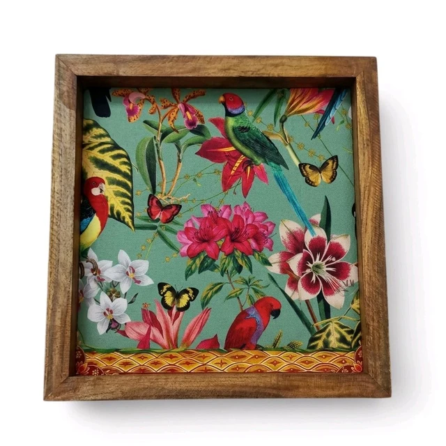 Teakwood Wall Frames - 5 Pieces - Tropical Botanical & Bird Garden Theme - 6 * 6 * 0.5 inches, 5 pieces
