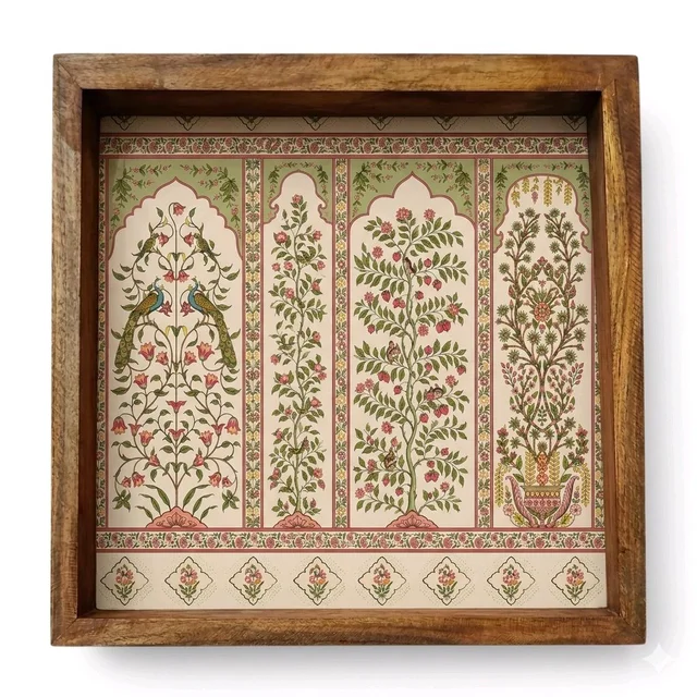 Teakwood Wall Frames - 5 Pieces - Mughal Garden Theme - 10 * 10 * 0.5 inches, 5 pieces