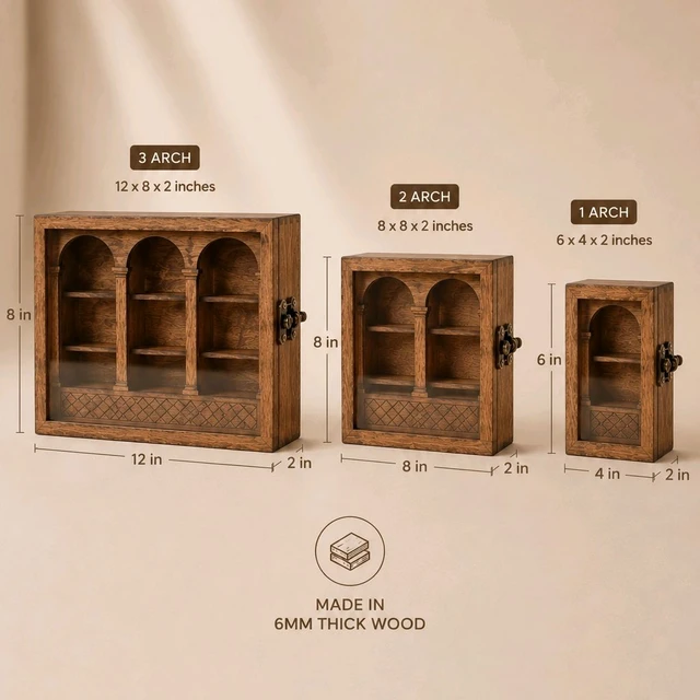Walnut Colour Birchwood Anxiety Bookshelf For Miniature Book Display - 8 * 8 * 2 inches