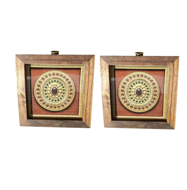 Tanjore Painting Style Teakwood Coasters / Mini Wall Frames-Set Of 4 Pieces- Tanjore Style - 4 pieces