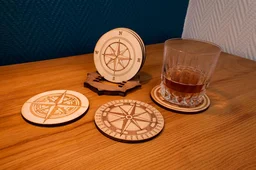 wooden coasters “Compass Rose” with stand – Vintage Navigation