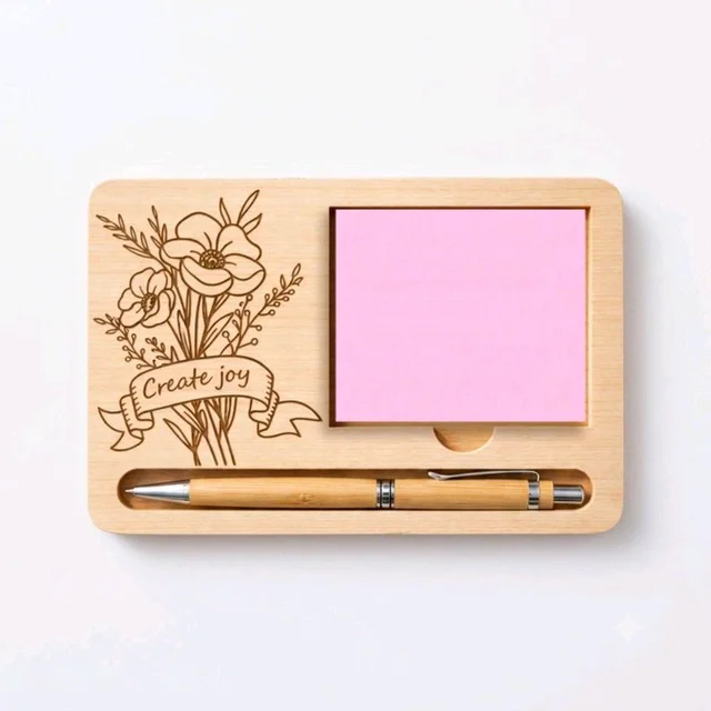 Wooden Sticky Notes & Pen Holder - 10, Focus on the good