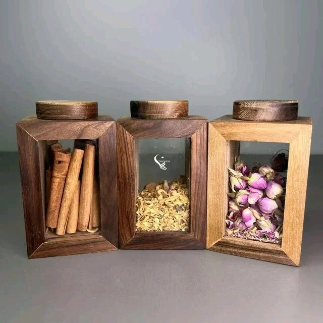 Teakwood dry fruits container / Spice Container / Dispenser- Set Of 2