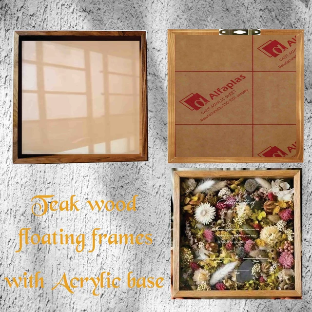 Teak Wood Teakwood Floating Frames Varmala Preservation Frames With Acrylic Base - 10" * 8"