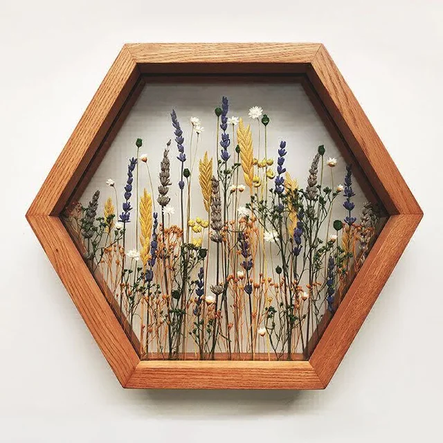 Hexagon Teak Wod Floating / Varamala Wooden Frame - 8" x 8"