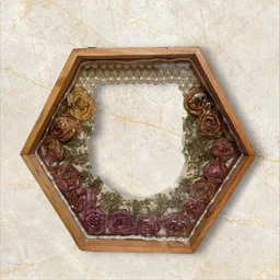 Hexagon Teak Wod Floating / Varamala Wooden Frame - 8" x 8"