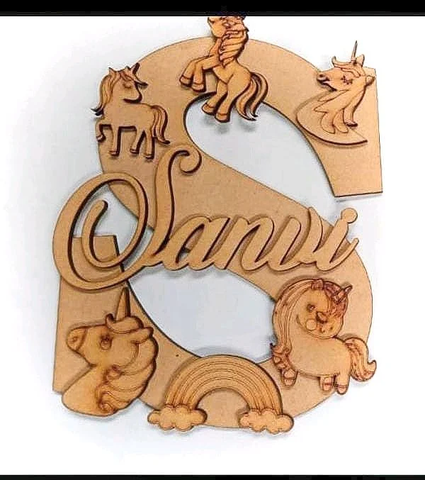 Unicorn Themed Kids Monogram S / Name Board