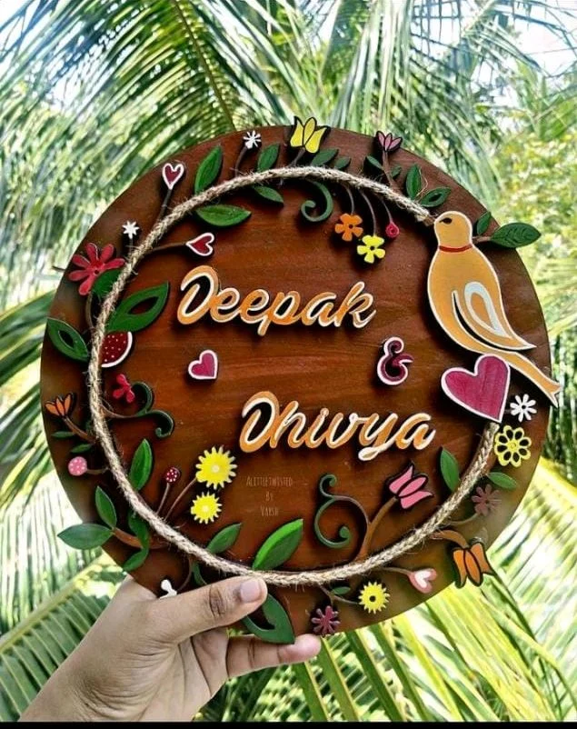 Floral Wreath Double Layer Name Board Couples