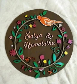 Floral Wreath Double Layer Name Board Couples