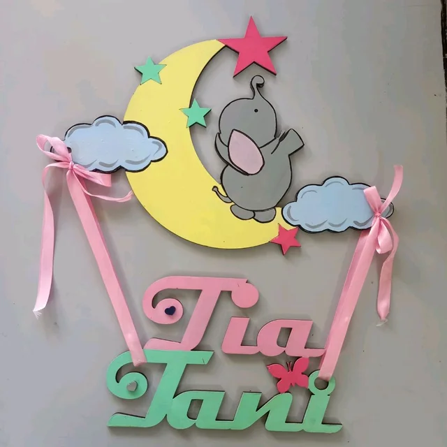 Elephant & Moon Themed Kids Nameboard