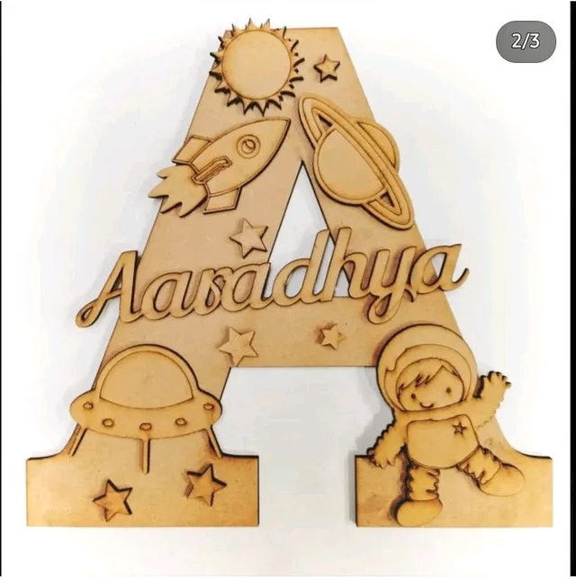 Space Theme Kids Monogram Name Board - 12 Inch