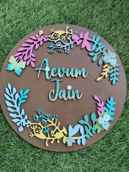 Floral Wreath Name Board - 12 Inch
